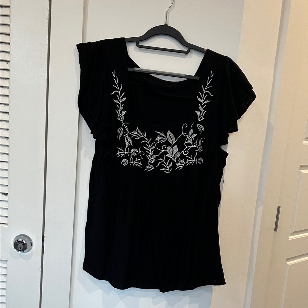 Black Embroidered Women's Top